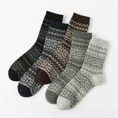 Autumn Winter Men Retro Ethnic Diamond Corrugated Thick Warm Socks