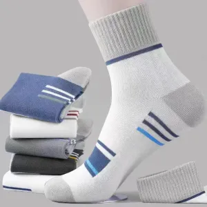 Men Simple Color Matching Stripe Breathable Sweat-Absorbent Tube Socks