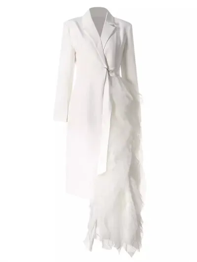 Women Fashion Mesh Stitching Asymmetrical Blazer Party Dress