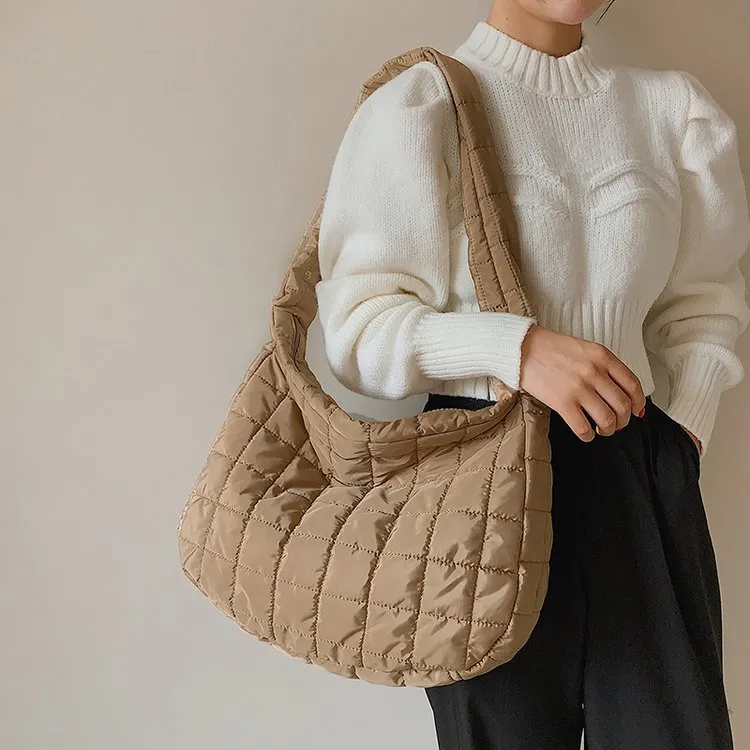 Simple Solid Color Large Capacity Bubble Pleated Shoulder Bag