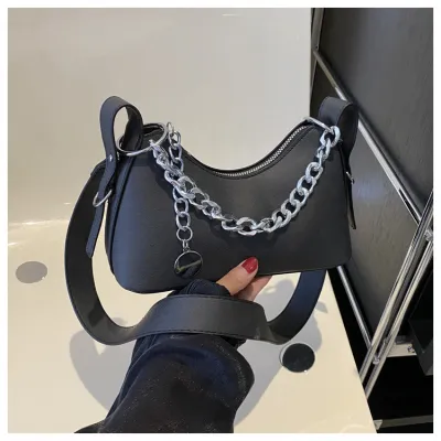 Simple Fashionable Chain Shoulder Bag Urban Simplicity PU Underarm Bag Zipper Soft