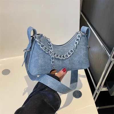Simple Fashionable Chain Shoulder Bag Urban Simplicity PU Underarm Bag Zipper Soft