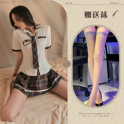 Women Sexy Student Jk Uniform Plaid Bra Set Costume