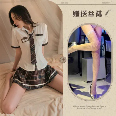 Women Sexy Student Jk Uniform Plaid Bra Set Costume