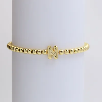 Women Fashion 26 English Alphabet Beaded Copper Bracelet