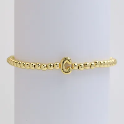 Women Fashion 26 English Alphabet Beaded Copper Bracelet