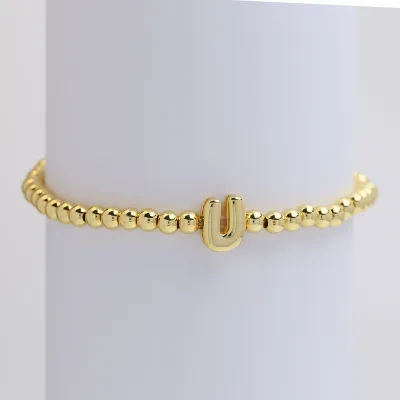 Women Fashion 26 English Alphabet Beaded Copper Bracelet