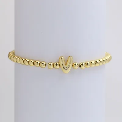 Women Fashion 26 English Alphabet Beaded Copper Bracelet