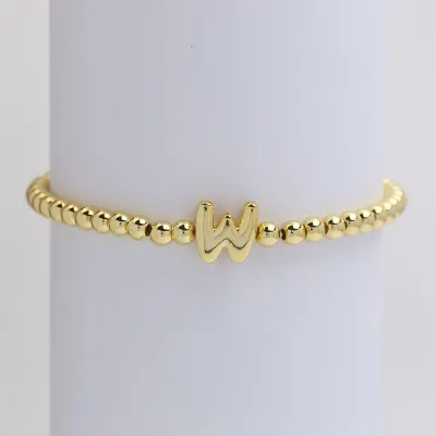 Women Fashion 26 English Alphabet Beaded Copper Bracelet