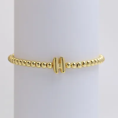Women Fashion 26 English Alphabet Beaded Copper Bracelet