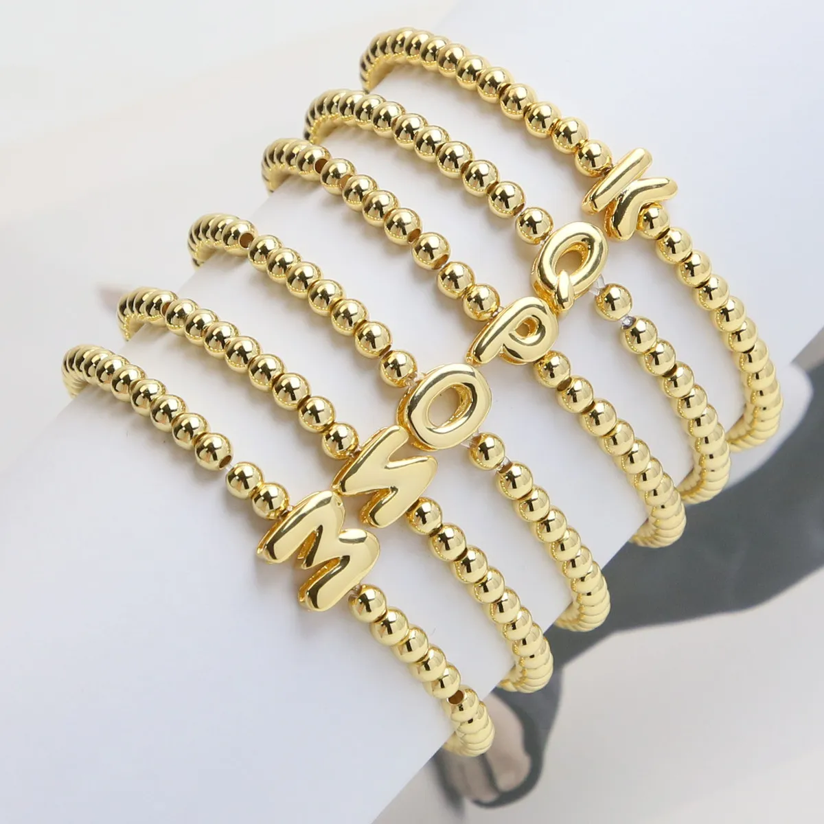 Women Fashion 26 English Alphabet Beaded Copper Bracelet