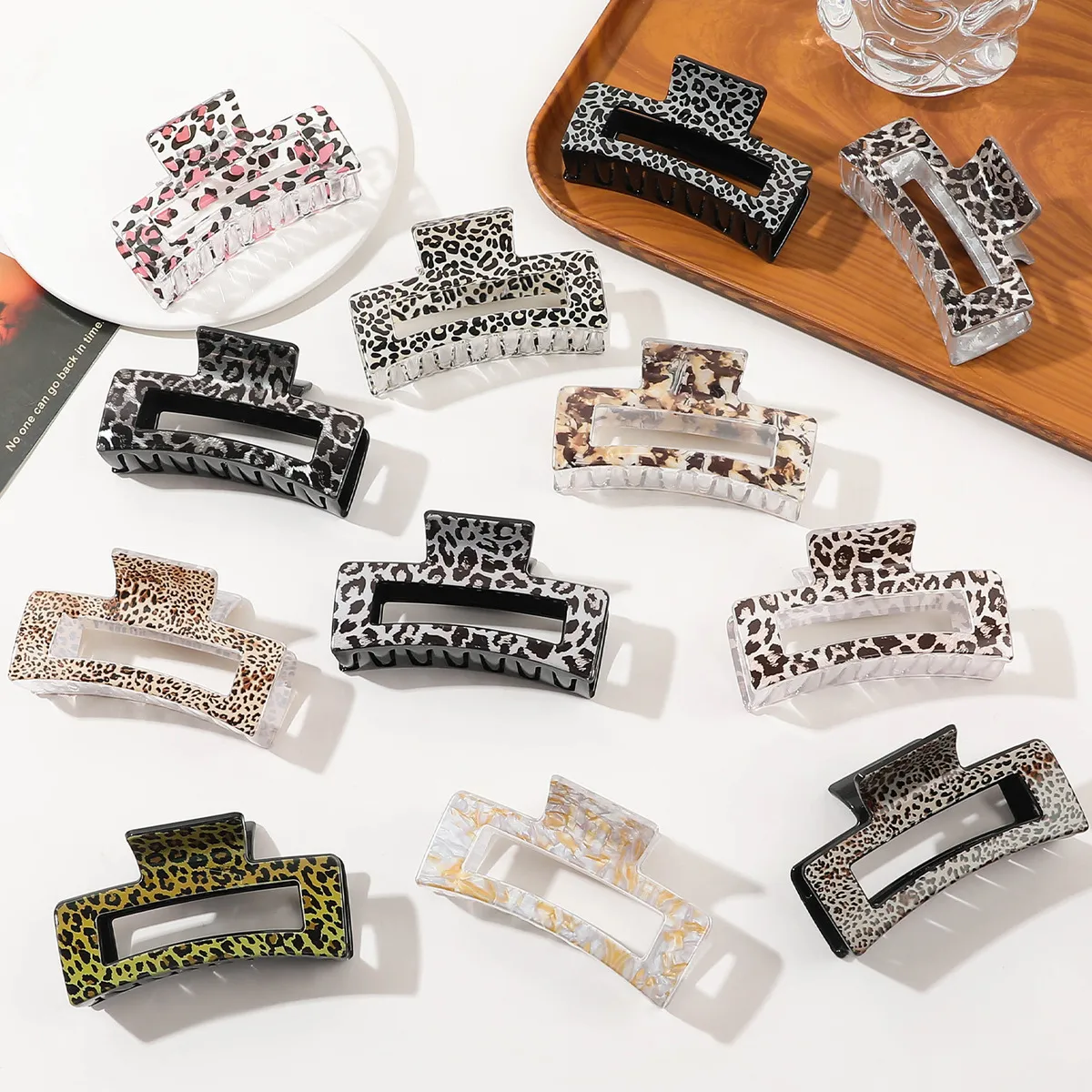 Women Fashion Rectangular Leopard Printed Hair Claws