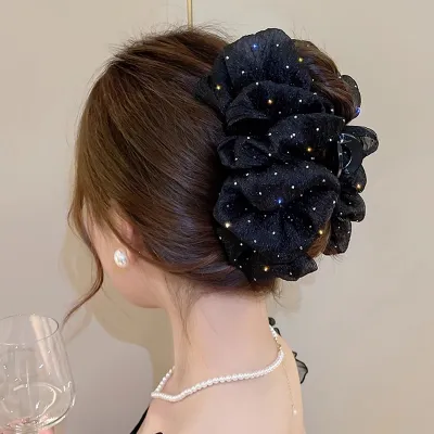 Women Fashion Mesh Double-Sided Big Bow Hair Claws Grip Fresh And Sweet