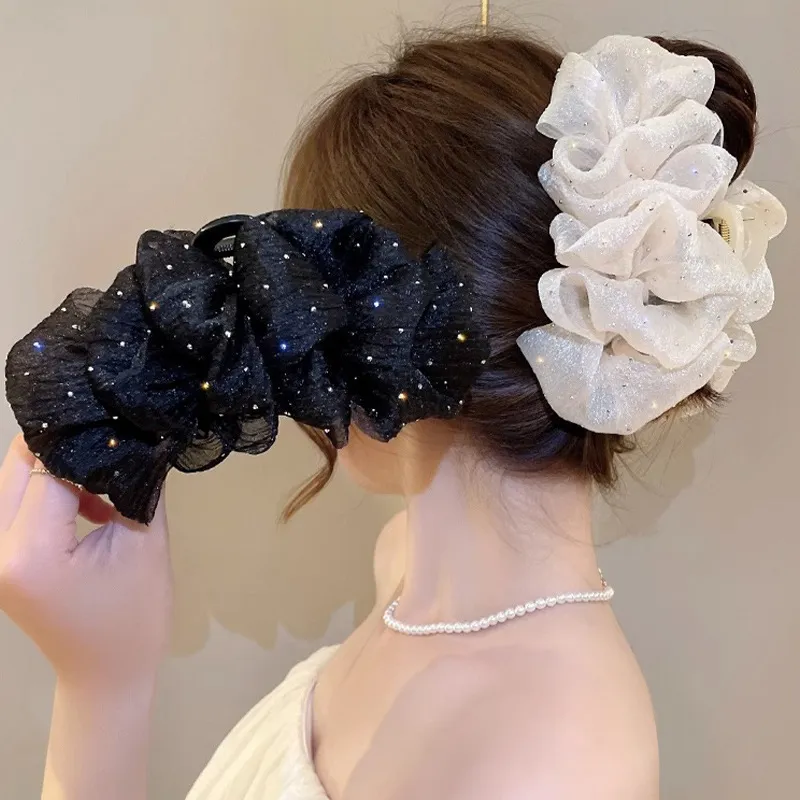 Women Fashion Mesh Double-Sided Big Bow Hair Claws Grip Fresh And Sweet