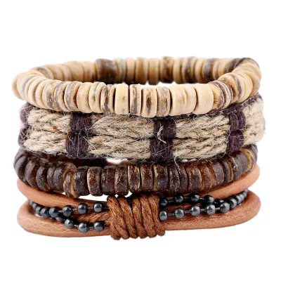 Men Fashion Casual Vintage DIY Woven Multi-Layer Cowhide Bracelet Unisex Geometric