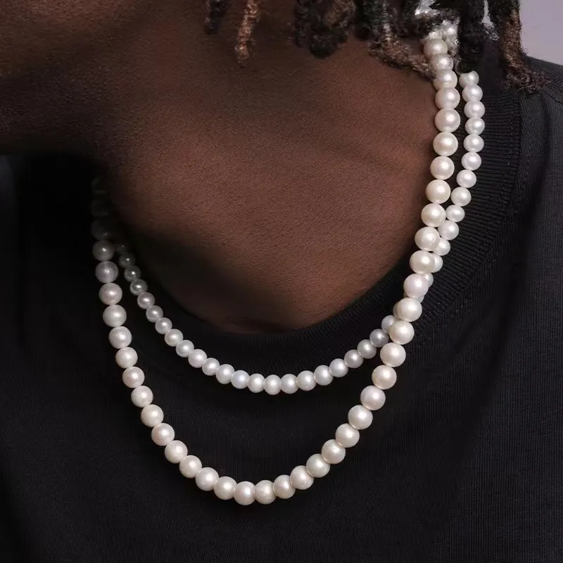 Men Fashion Retro Hip Hop Imitation Pearl Necklace