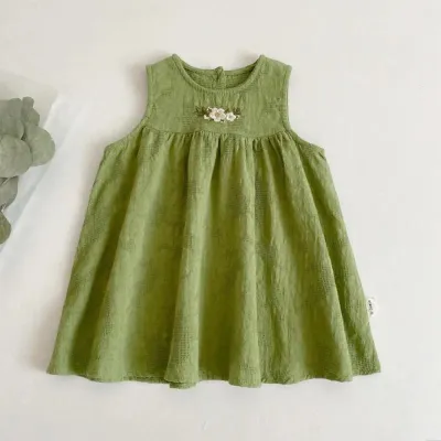 Kids Toddler Girls Casual Cute Flower Embroidery Sleeveless Mori Girl Dress