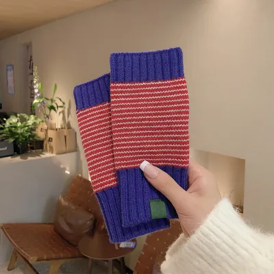 Women's Fashion Christmas Snowflake Stripe Knitted Half Finger Warm Gloves