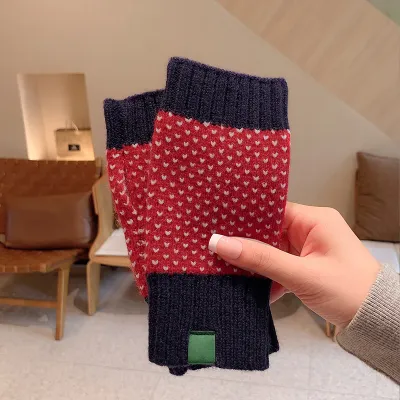 Women's Fashion Christmas Snowflake Stripe Knitted Half Finger Warm Gloves