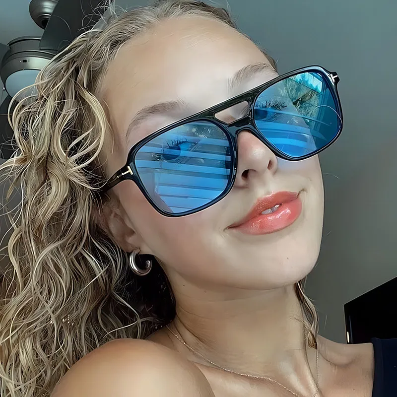 Women Fashion T-Shaped Double Beam Square Frame Sunglasses