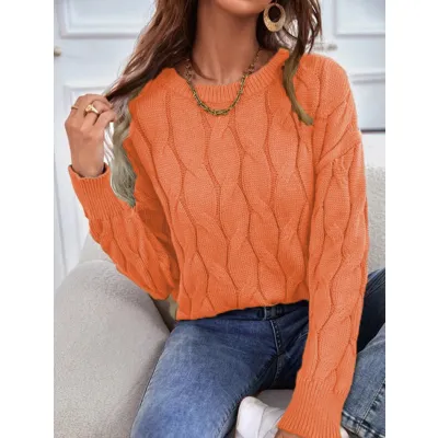 Autumn Winter Women Fashion Solid Color Twist Crewneck Long Sleeve Knitted Sweater