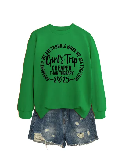 Women Casual Solid Color 2025 Letter Print Round Neck Long Sleeve Pullover Sweatshirt