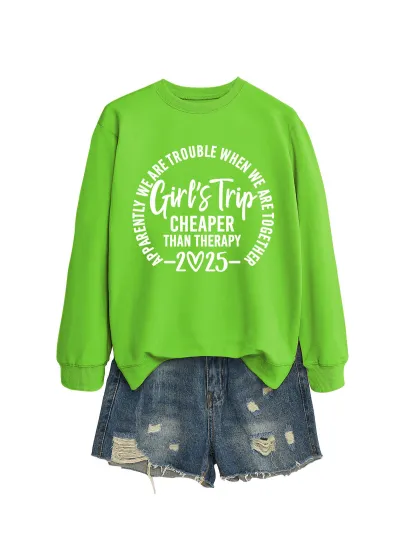 Women Casual Solid Color 2025 Letter Print Round Neck Long Sleeve Pullover Sweatshirt
