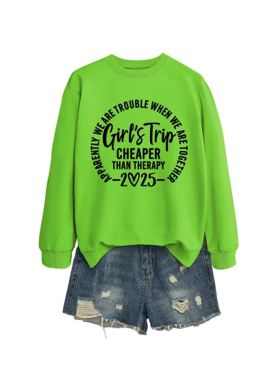 Women Casual Solid Color 2025 Letter Print Round Neck Long Sleeve Pullover Sweatshirt