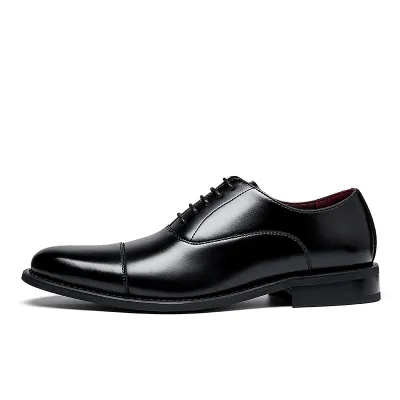 Men Fashion Casual Business British Style Pointed-Toe Lace-Up Cowhide Oxford Shoes