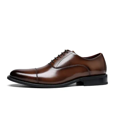 Men Fashion Casual Business British Style Pointed-Toe Lace-Up Cowhide Oxford Shoes