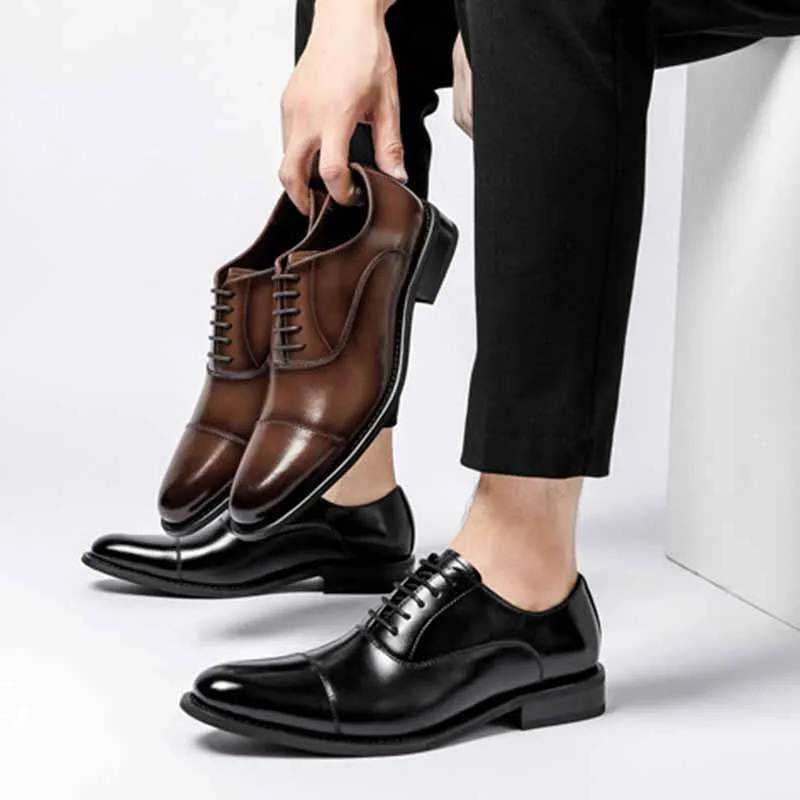 Men Fashion Casual Business British Style Pointed-Toe Lace-Up Cowhide Oxford Shoes