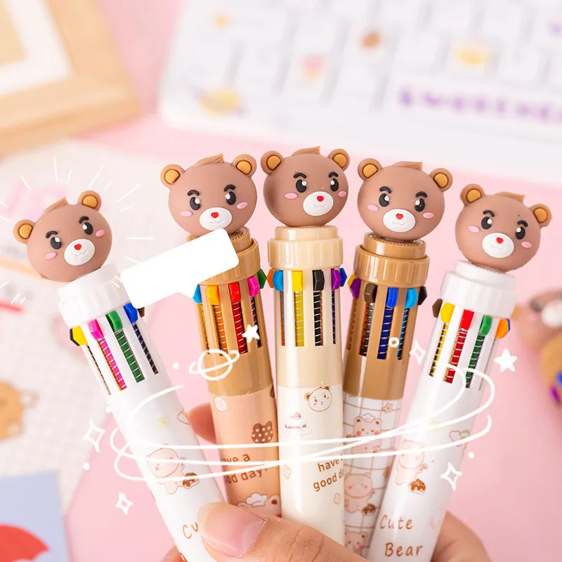 Simple Cartoon Bear Press Ten-Color Ballpoint Pen Multicolor Stationery