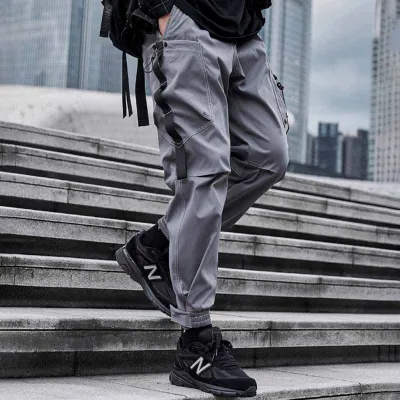 Men Fashion Casual Street Tide Drawstring Waist Cargo Pants