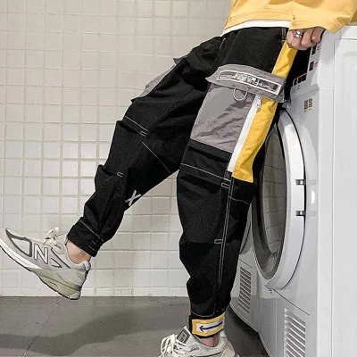 Men Fashion Casual Street Tide Alphabet Drawstring Waist Cargo Pants