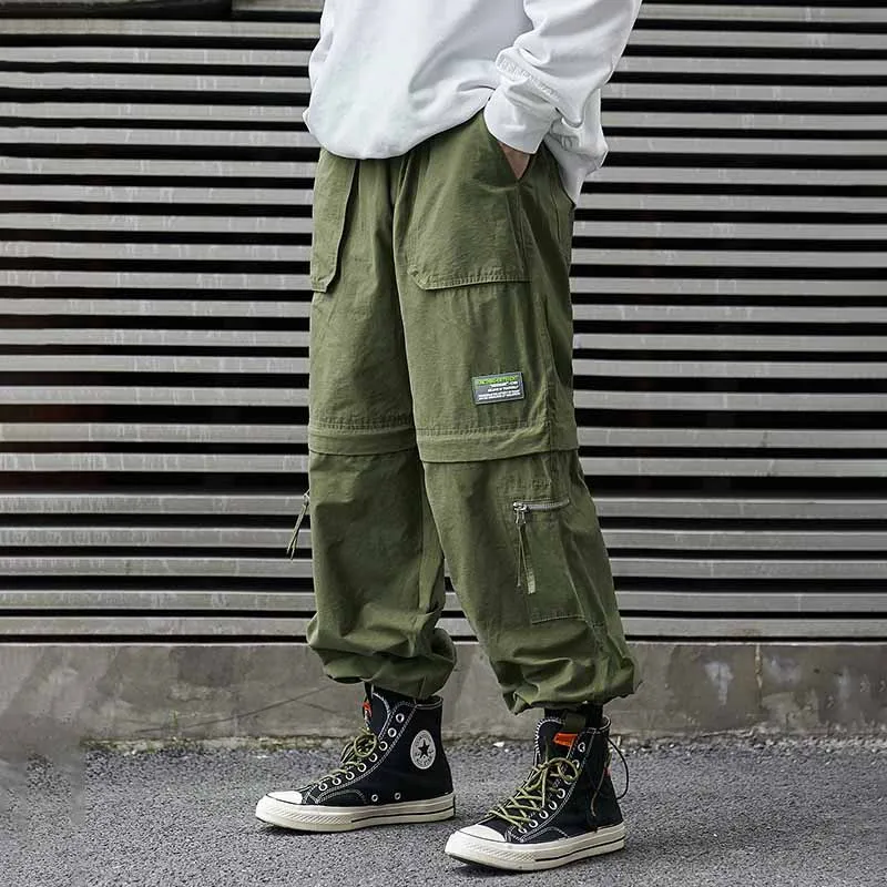 Men Fashion Casual Street Tide Alphabet Drawstring Waist Cargo Pants