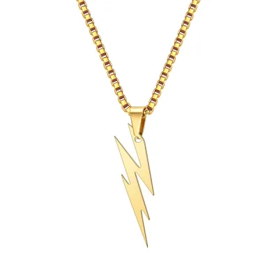 Men Fashion Casual Stainless Steel Lightning Pendant Hip Hop Necklace