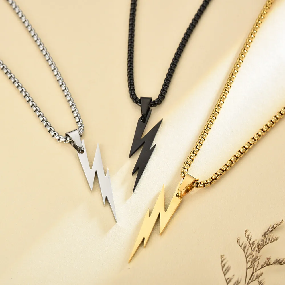 Men Fashion Casual Stainless Steel Lightning Pendant Hip Hop Necklace