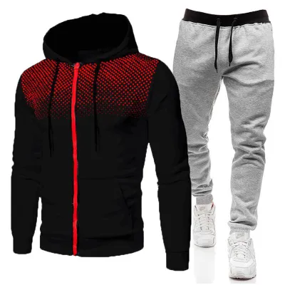 Men Spring Autumn Fashion Casual Sports Polka Dot Print Long Sleeve Hoodies Jogger Pants Sets