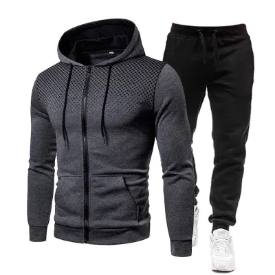Men Spring Autumn Fashion Casual Sports Polka Dot Print Long Sleeve Hoodies Jogger Pants Sets