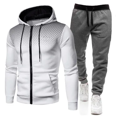 Men Spring Autumn Fashion Casual Sports Polka Dot Print Long Sleeve Hoodies Jogger Pants Sets