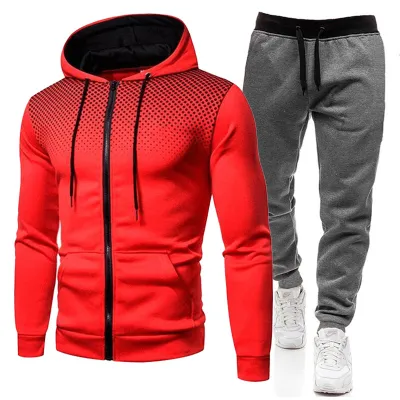 Men Spring Autumn Fashion Casual Sports Polka Dot Print Long Sleeve Hoodies Jogger Pants Sets