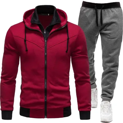 Men Spring Autumn Casual Sports Long Sleeve Hoodie and Jogger Pants Sets