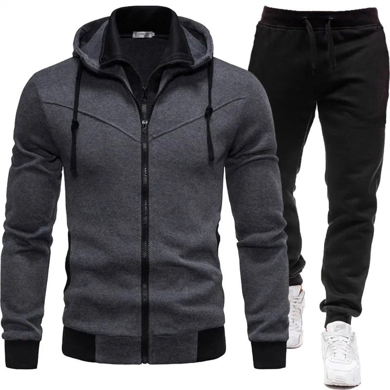 Men Spring Autumn Casual Sports Long Sleeve Hoodie and Jogger Pants Sets