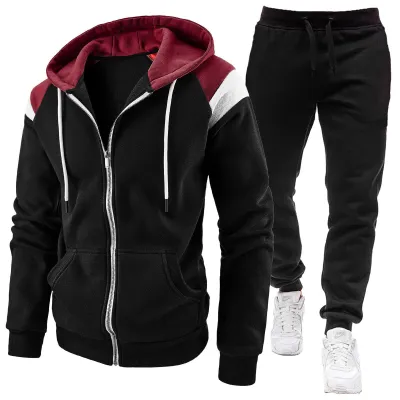 Men Spring Autumn Fashion Casual Color Matching Long Sleeve Hoodies Jogger Pants Sets