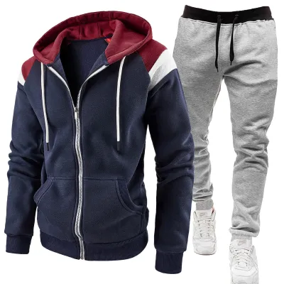 Men Spring Autumn Fashion Casual Color Matching Long Sleeve Hoodies Jogger Pants Sets
