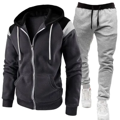 Men Spring Autumn Fashion Casual Color Matching Long Sleeve Hoodies Jogger Pants Sets