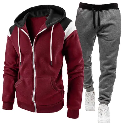 Men Spring Autumn Fashion Casual Color Matching Long Sleeve Hoodies Jogger Pants Sets