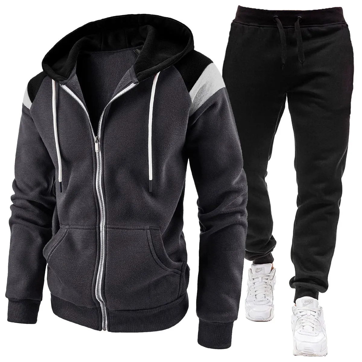 Men Spring Autumn Fashion Casual Color Matching Long Sleeve Hoodies Jogger Pants Sets
