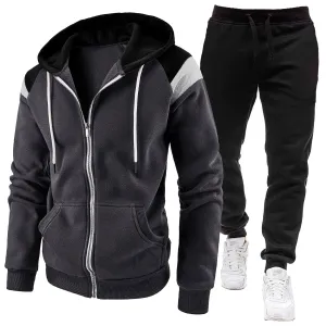 Men Spring Autumn Fashion Casual Color Matching Long Sleeve Hoodies Jogger Pants Sets