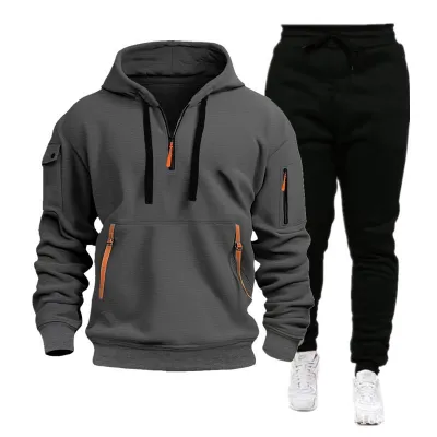 Men Spring Autumn Fashion Casual Sports Half Zipper Long Sleeve Hoodies Jogger Pants Sets
